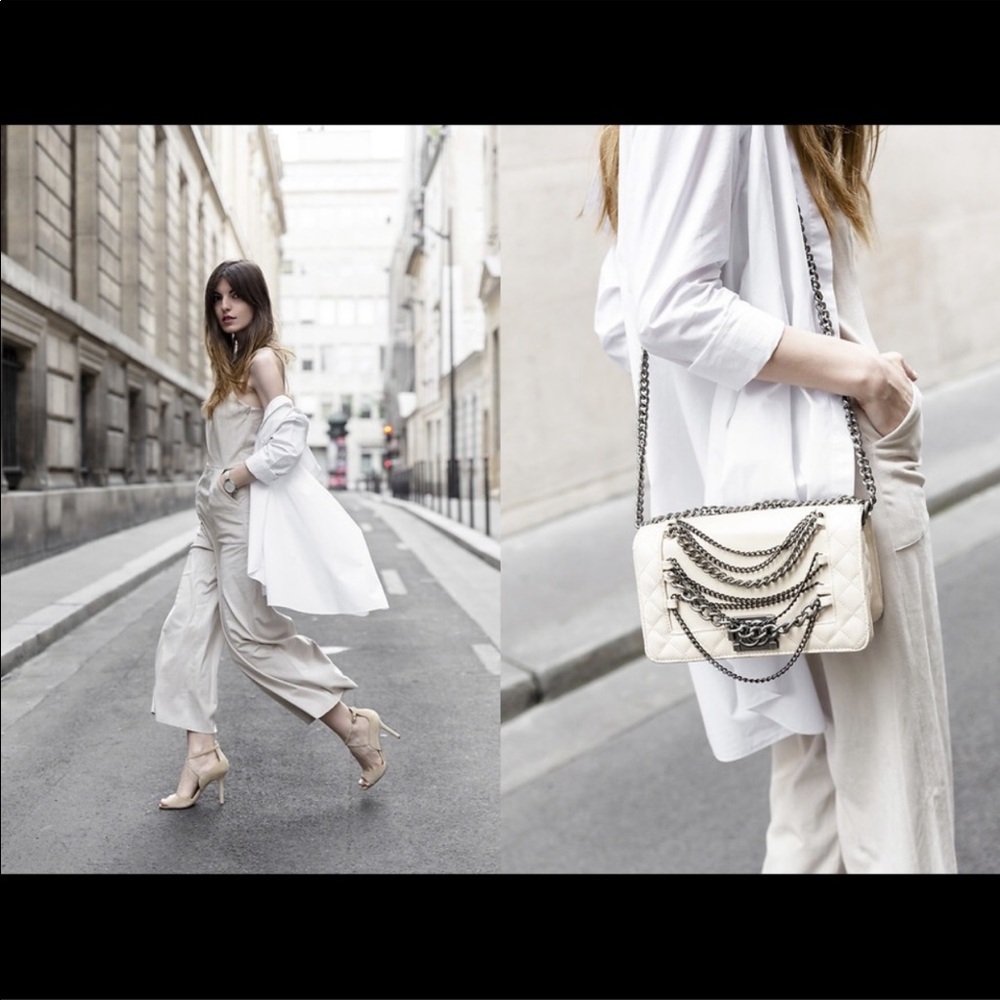 Mango cream suede wide leg cropped jumpsuit